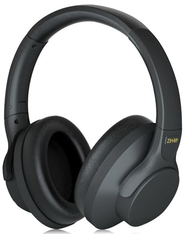 ZIHNIC Active Noise Cancelling Headphones, 60H Playtime Wireless Bluetooth Headset Low Latency-Black