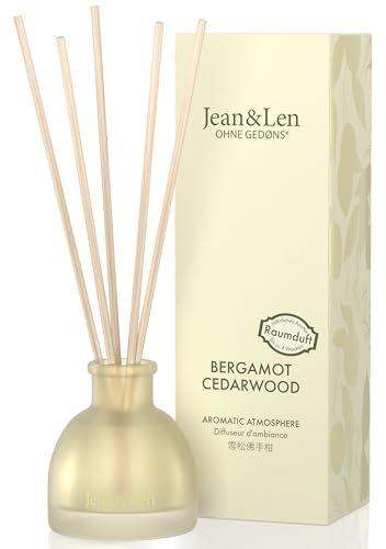 Jean & Len Aromatic Atmosphere Cedarwood & Bergamot, natürlich duftender Raumdiffusor, spritziger Duft vom Parfümeur, hochwertiger Flakon, Raumduft mit Holz-Duftstäbchen, vegan, 50 ml