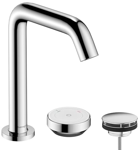 hansgrohe Tecturis S - 2-Loch Waschtischarmatur mit Ablauf, energiesparend (CoolStart), Wasserhahn Bad mit Auslaufhöhe 151 mm, Mischbatterie Waschbecken wassersparend (EcoSmart+), Chrom, 73353000