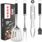 PARGRILL Accesorios para parrilla, juego de barbacoa resistente, regalo para hombres y mujeres, espátula, tenedor, cepillo y pinzas de acero inoxidable de alta calidad, kit de herramientas de