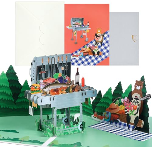 Joyoldelf Geburtstagskarte Pop Up Karte Grill - Reisegutschein Geschenkkarte für Urlaubsreise, Grillparty, Grillabend - BBQ 3D Geburtstag Karte Grußkarte, Popup Geburtstagskarten Mann Gutscheinkarte