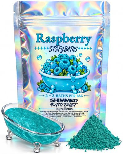 Stsfybaths Raspberry Shimmer Bath Bomb Powder – Turquoise Fizzy Bath Soak for Kids, Women & Men – Handmade, Scented, Non-Staining, 2–3 Baths per Bag (Small, Turquoise)