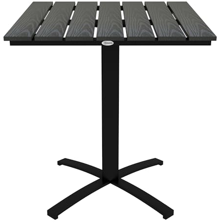 Outsunny Gartentisch, Esstisch für 4 Personen, Quadratischer Balkontisch mit Holzoptik für Terrasse, Alu, Grau, 70 x 70 x 76 cm