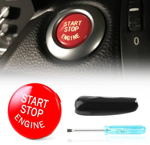 GEARMONSTER Start Stopp Knopf, Motor Startknopf Abdeckung, Auto Startknopf Motor Zündschalter Abdeckung Zündschlossabdeckung für E90 E91 E92 E93 E60 X1 E84 X3 E83 X5 E70 X6 E71(Rot)