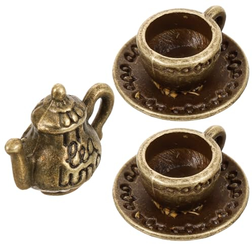 1set Miniature Tea Dollhouse Decoration Tiny Metal Teapot and Cups Realistic Mini Tea Pot Accessories for Micro Landscape and Diy Projects