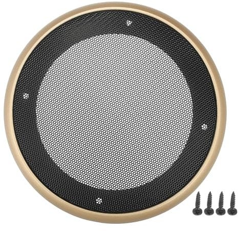 X AUTOHAUX 5 Speaker Grills Cover Mesh Round with Mounting Screws Iron ABS Gold Tone Black - Pack of 1