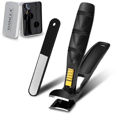 SHINLEA Angled Head Nail Clippers for Seniors Thick Nails, German Professional Fingernail ToeNail Clippers with Catcher and Sharp Wide Opening, Nail Clipper Set for Men Women Pregnant