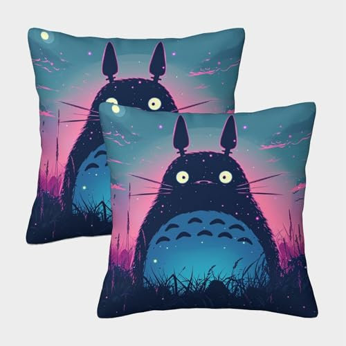 733k_Totoro_from_the_future_Vector_art_vaporwave_841f9fbf-46ef-4291-aabb-933adce39db8 Kissenbezüge 2er-Set, Weiche Für Wohnzimmer, Schlafzimmer, 3D-gedruckt, Dekorativer Art Animal Wurfkissenbezug Für