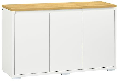 HOMCOM Mobile Multiuso con 2 Armadietti a 2 Livelli, Credenza Mobile da Cucina con Ripiano Regolabile, 120x37x75cm, Bianco e Color Legno