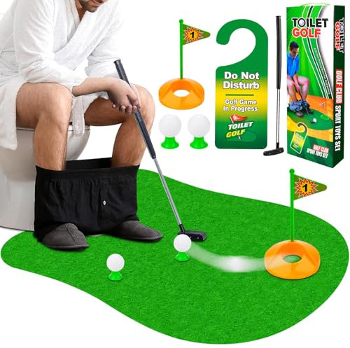 Pipihome Toilettengolf Geschenk Set, Lustige Geschenk für Männer, MiniGolf Männergeschenk fürs Badezimmer mit Puttingmatte, Toiletten Spiel, Golf Zubehör Geschenke für Männer Freund Weihnachten