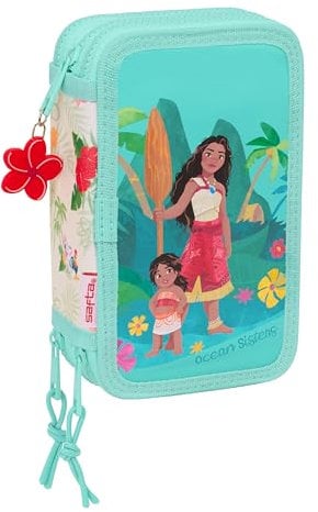 safta VAIANA Schulmäppchen mit 37 Utensilien, Federmäppchen für Kinder, ideal für Kinder von 5 bis 14 Jahren, bequem und vielseitig, Qualität und Widerstandsfähigkeit, 12,5 x 5,5 x 19,5 cm,