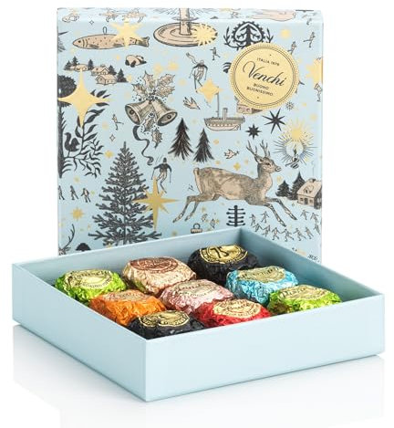 Venchi - Colección Navidad - Estuche pequeño regalo celeste con bombones Chocoviar surtidos, 177 g - Idea de regalo - Sin Gluten