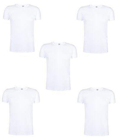 5 Stück Herren Unisex Kurzarm T-Shirt Rundhals Crew Neck im Set Classic Fit 100% weiche Baumwolle Ring Spun Gesponnen 150g/m2 Qualität, Single Jersey von S bis 3XL (Weiß L 5er Pack)