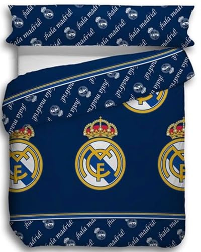 R. Madrid 2-teiliges Fußball-Bettwäscheset (Kissenbezug und Bettbezug), Madrid-Bettlaken, R Madrid-Geschenk, offizieller Madrid-Fußball, (Bett 90cm)