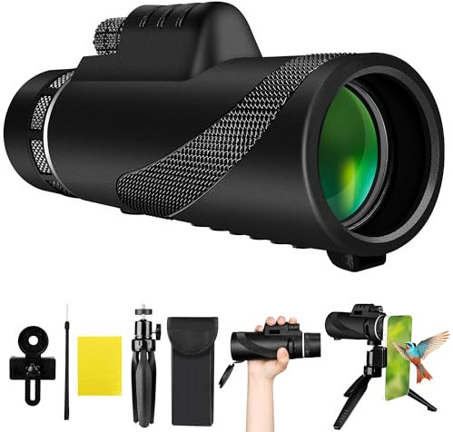 Telescopio Monocular 40X60 Monoculares de Largo Alcance Telescopio Terrestre Zoom para Movil Impermeable Compacto Telescopio Monoculo con Trípode Smartphone Holder Adultos Observación de Aves