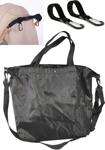 Pawleso Kinderwagentasche, Einkaufstasche für Kinderwagen, 44×34×12 cm, Faltbar Baby Buggy Organizer, Leicht Tasche groß Wickeltasche mit Tragegriff und kleinem Fach (Schwarz)