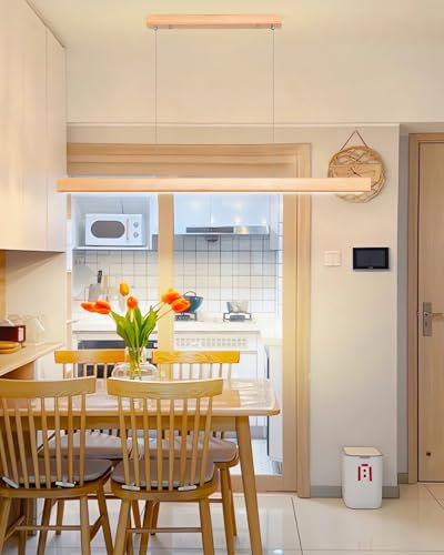MOMOYY Pendelleuchte Dimmbare LED Lineare Pendelleuchte Moderne Esszimmerbeleuchtung Höhenverstellbar Arbeitszimmer Pendelleuchte Kücheninsel Lineares Licht für Esszimmer (Original Holzfarbe, 100CM)