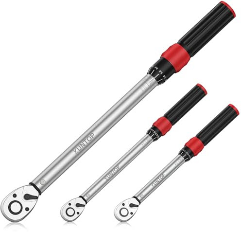 XUNTOP Llave Dinamométrica 3PCS Llaves de Carraca 1/4 5-25Nm,3/8 5-60Nm,1/2 20-210Nm con Cabeza de Carraca Reversible de 72 Dientes, Precisión±3% para Reparación de Bicicletas, Moto,Coche,Camión