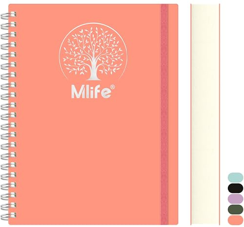 Mlife Notebook A4 foderato, 300 pagine a spirale, copertina rigida in PVC con stampa dell'albero della vita, carta resistente all'inchiostro 100g/M², per donne, uomini, 21 * 28cm -rosa