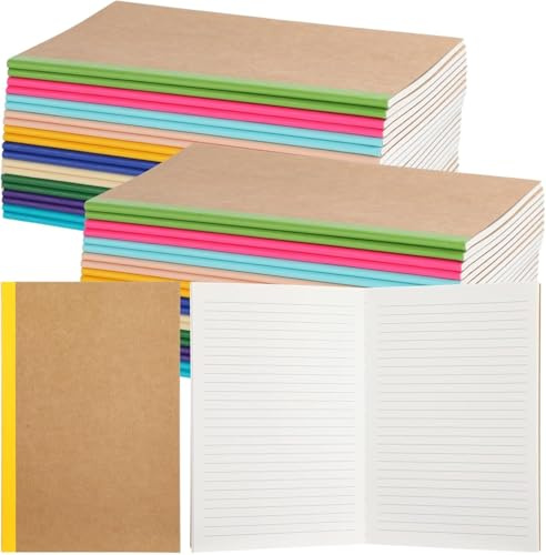 Afoxon 38 Pack A5 Kraft Composition Notebooks Bulk, Kraft Cover Lined Blank College Ruled Composition Travel Journals with Rainbow Spines For Women Students Business, 60 Pages,8.3”x 5.5”
