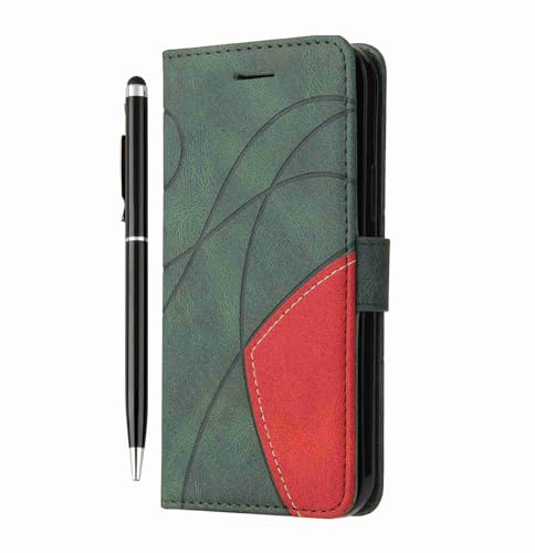 Reevermap for iPhone 11 Case Flip Premium Wallet Phone Case Shockproof PU Leather Spliced Line Magnet Cover for iPhone 11 Phone Case with Kickstand Card Holder & 1 Touch Pen, Green