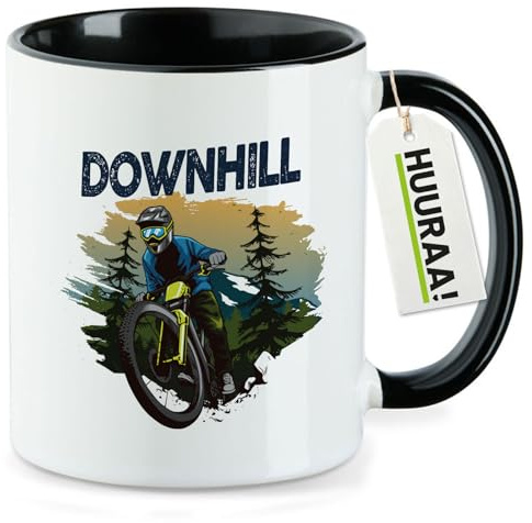 Huuraa Kaffeetasse Downhill Bike Geschenk | Motivtasse 330ml Schwarz Keramik Tasse mit Spruch Kaffeebecher Geschenkidee Becher mit Motiv