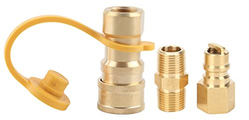 Omabeta 3/8 -Zoll -Propangas -Schnellverbindungsanpassungen, Messinggasadapter mit Absperrventil, und Kompakt für Wohnwagen und Camping, Einfache Installation