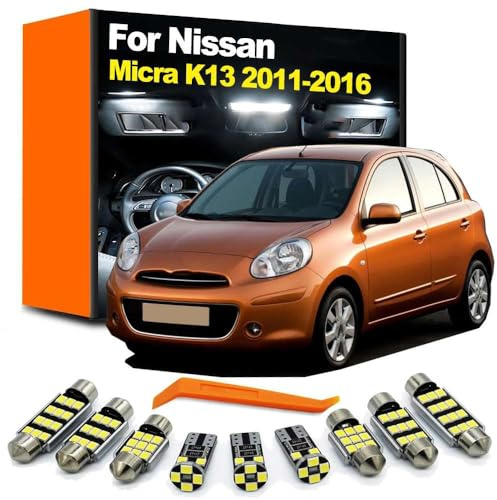 BRDCVGQP 8Pcs LED Interior Light License Plate Trunk Lamp Kit, For Micra K13 2011 2012 2013 2014 2015 2016 Reading Map Bulb