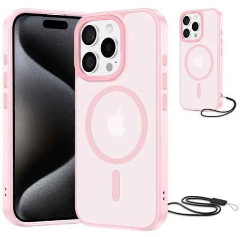 NEW'C Coque pour iPhone 15 Pro, Magnétique Compatible avec MagSafe - Rose | Coque + Cordon détachable, 6,1 pouces, Magnétique, Antichoc militaire, Aimants N56, Fin
