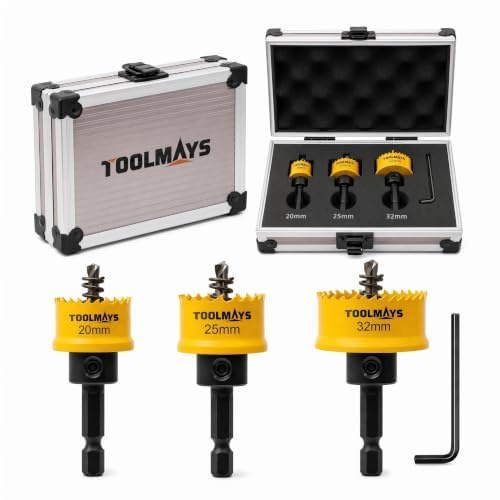 TOOLMAYS 20,25,32mm Hole Saw Sets, 3pcs M42 Bi-Metal | Hole Cutter with Hex Key and Drill Bit for Drilling Thin Stainless Steel, Aluminum Alloy, Iron Sheet, Wood, Plastic, PVC