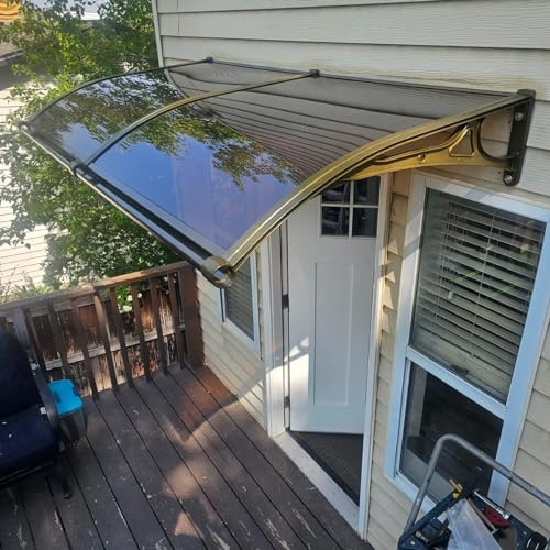 Tenda da sole per patio, tenda da sole invisibile per ingresso, per protezione UV, pioggia, neve, tetto per porta per garage, balcone, finestra, esterno, trasparente. (Colore: marrone, dimen