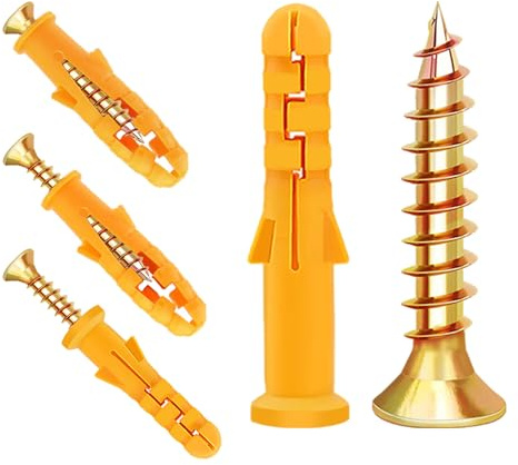 200 PCS Screws and Wall Plugs Set 100 x Masonry Self Tapping Screws M4 x 40mm and 100 x Expansion Pipe Anchor Bolts M6 x 40mm for Brick Masonry Concrete Drywall Tv Bracket Plasterboard Fixings Plaster