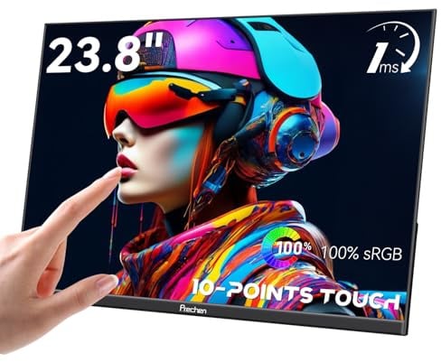 Prechen Monitor Portatile 2560x1440 Touch Screen da 23,8 Pollici, 2K, 100Hz, 100%sRGB, IPS, Display Touch Portatile QHD con Supporto Regolabile a 90°, USB-C, HDMI, Grande Monitor per Laptop e Desktop