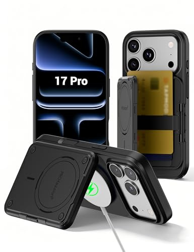 PROfezzion for iPhone 17 Pro Max Case Wallet 3-Card Holder with MagSafe | Accepts Wireless Charging, RFID Blocking, Secure Locking Latch, Kickstand, Fits MagSafe Mount Stand Grip, Drop Protection