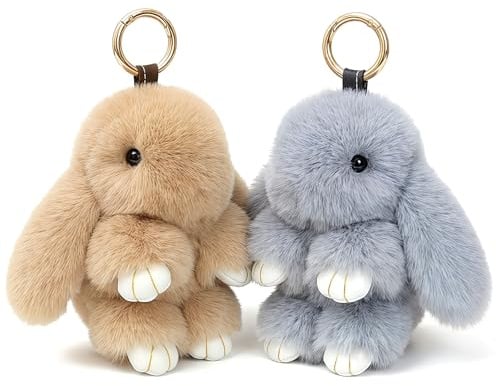 Pendentif Sac à Main avec Pompons, Porte-Clés Lapin En Peluche 2pcs Porte-Clés Lapin – Décoration Mignonne pour Clés de Voiture et Accessoires de Sac