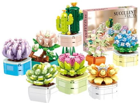 9 Pack Flowers Succulents Mini Building Set, 832 Pcs Kids 6+ | Tiny Flowers Succulents Artificial Plant Set, Home Décor Plant Building Blocks Toy, Party Favors Gifts, For Adults Kids 6+