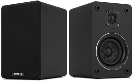 WMQ Passive Bookshelf Speakers Pair, 40W*2,Stereo Hi-Fi Speakers with 3.5 Full-Range Driver & Built-in Wall-Mount, MDF Wood Enclosure,Ideal for Turntable, Needs Amplifier/Receiver(Black)
