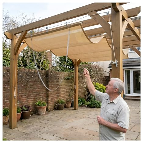 Tenda da sole retrattile per pergola, vele parasole ondulate retrattili,Facile da installare,per giardino, cortile, Include il kit di installazione,Personalizzabile(W2.6*L3m/W8.53*L9.84ft)