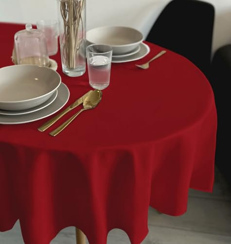 Rollmayer Tischdecke Tischtuch Tischwäsche Gastronomie Kollektion Vivid Uni einfarbig pflegeleicht waschbar 21 Farben zur Auswahl, Produkt für den täglichen Gebrauch(Rot 12, Oval 140x180cm)