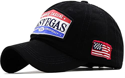 Sporty Baseballcap Las Vegas Distressed Snapback Vintage Used Look Retro Poker Casino Oldschool Kappe Mütze Cap Schirmmütze Basecap verstellbar (Schwarz)