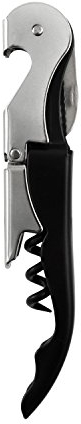 TM Electron HOCU007 - Cavatappi da cameriere con doppia cerniera, lama apribottiglie e cavatappi, colore: Nero