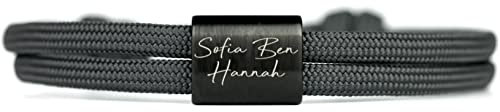 KOMIMAR Partnerarmband mit Wunschgravur personalisiert, Familienarmband, Armband mit Gravur, Segeltau Armband, Surferarmband, Unisex, Edelstahl, wasserfest, größenverstellbar Geschnke für Liebste