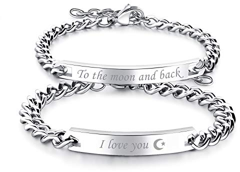 OIDEA Paar Armband Panzerkette Edelstahl: Partner Panzerkette Pärchen Armkette Armbänder mit Gravur Armreif Geschenk für Verliebte Damen Herren Paare to The Moon and Back/I Love You