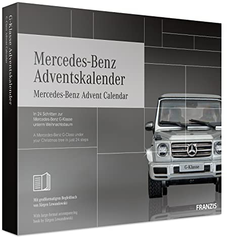 FRANZIS 67052 - Mercedes Benz G-Klasse Adventskalender 2019, Modellbausatz im Maßstab 1:43, inkl. Soundmodul und 56-seitigem Begleitbuch
