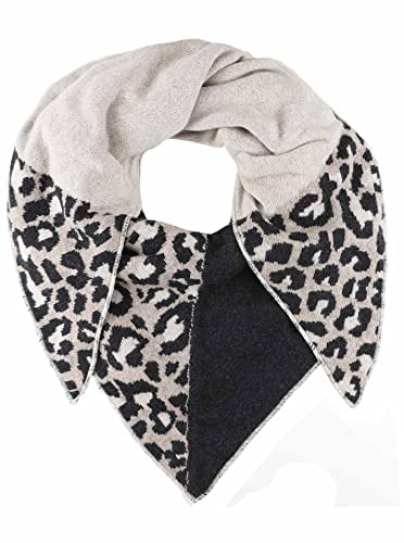Zwillingsherz Dreieckstuch mit Kaschmir - Hochwertiger Schal im trendigen Leo Design für Damen Jungen und Mädchen - Hals-Tuch und Damenschal - Strick-Waren für Frühjahr Sommer und Winter - beig