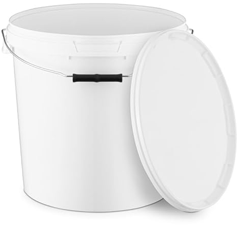 BenBow Cubo con Tapa 20l Blanco 10x 20 litros - Seguro para los Alimentos, Estable, hermético, a Prueba de Fugas - contenedor de Almacenamiento de plástico, con asa de Metal - vacío