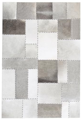 Eleganter Teppich aus Leder Taupe/braun Patchwork Kuhfell 140 x 200 cm Pervari