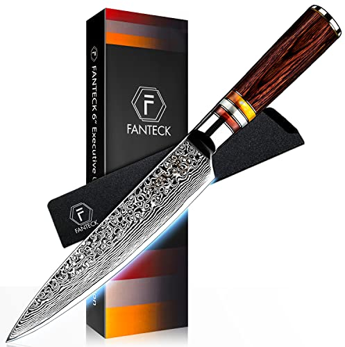 [6-Inch]Utility Damascus Knife FANTECK Paring Knife 67-Layer Stainless Steel VG10 Pro Razor Sharp Blade High Carbon Utility Fruit Peeling Knife Kitchen Chef Knife Gift Box-Ergonomic Pakkawood Handle