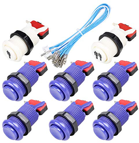 Fosiya 8X Arcade Buttons 30mm Happ Type Standard Push Buttons Switch with 20cm Buttons Cable for Arcade Joystick Arcade1up Games Console (Dark purple)
