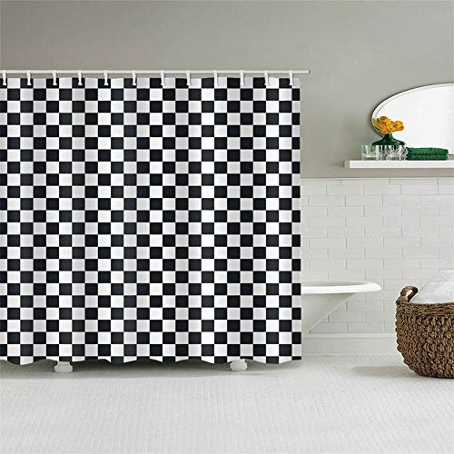 Chickw1 Rideau de Douche Impermeable Anti Moisissure, Rideau de Douche 3D Géométrie Imprimé Rideau de Douche Doublure avec 12 Crochets - Rideaux de Salle de Bain (Damier,130x180cm)
